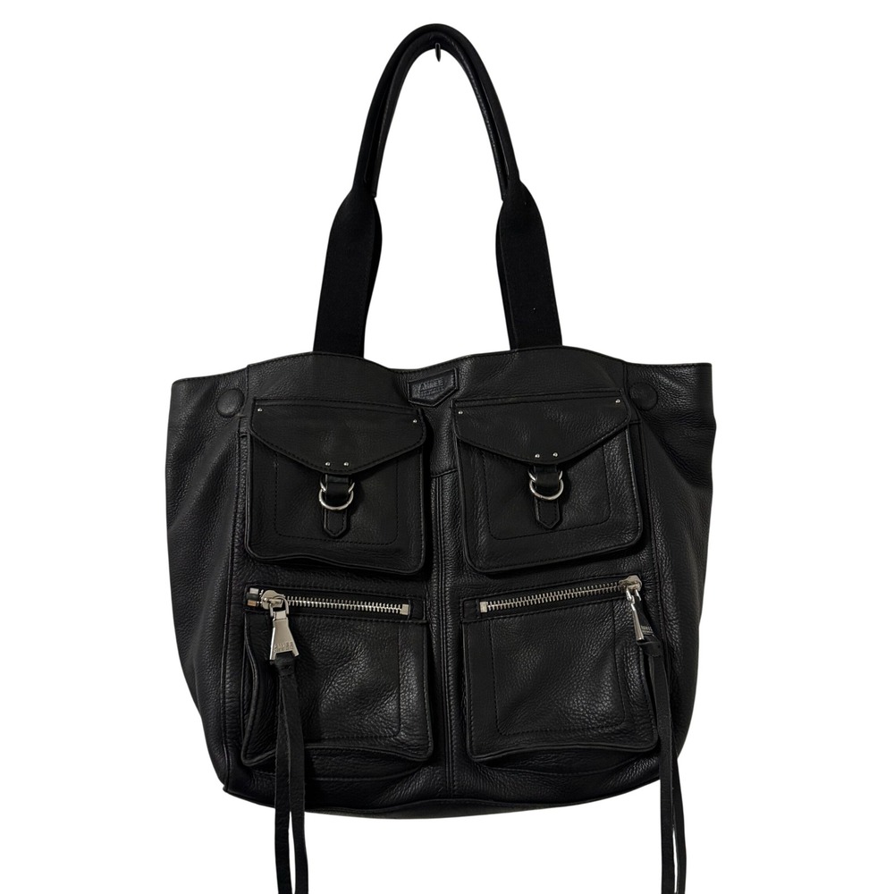Aimee Kestenberg Seargent Tote Bag Black Pebbled Leather Pockets Silver Hardware